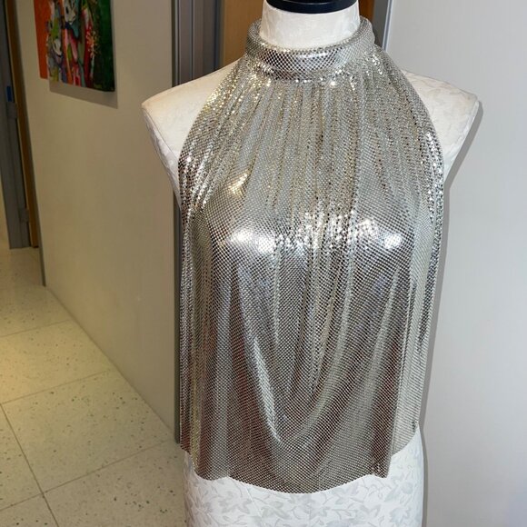 Whiting Davis Vintage 1970s Womens Top One Size Silver Halter Mesh Casual - Picture 7 of 15